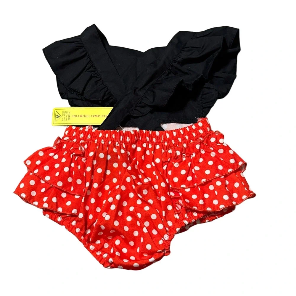 Minnie Mouse Inspired Costume Dress Up Ruffled Baby Romper Size 6-9 Months
